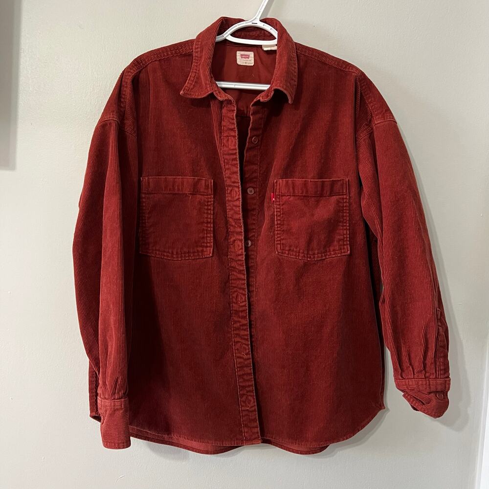 Levi’s Corduroy Button Up Shirt Medium Rust Red Shacket Overshirt Oversized